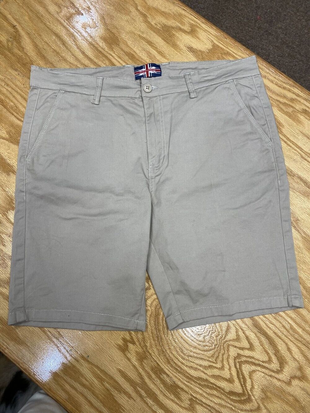 Soul of London Chino Shorts Mens 36 Khaki Cotton 8″ Flat Front Classic A37